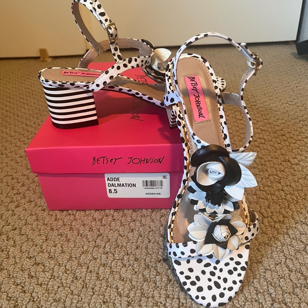 Betsey Johnson Black and White Polka Dot Sandals - Picture 2 of 3